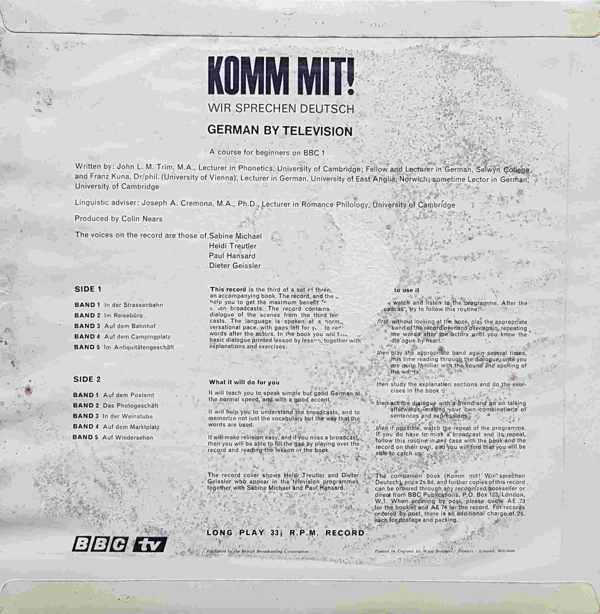 Picture of OP 13/14 Komm mit! Wir sprechen Deutsch - A BBC course for beginners lessons 21 - 30 by artist John L. M. Trim / Frank Kuna from the BBC records and Tapes library